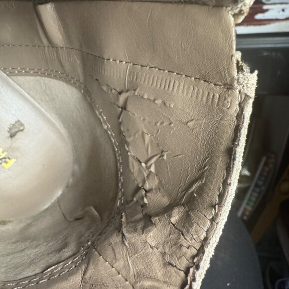 Taupe Suede Faux Leather Strap Wedge Boots Size 7 Franco Sarto - Picture 10 of 11